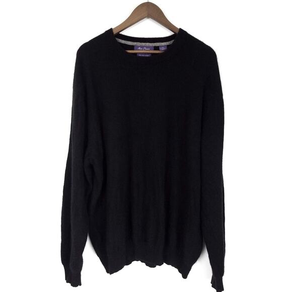 Alan Flusser Black 100% Cashmere Crew Neck Pullover Men's Sweater Size XXL